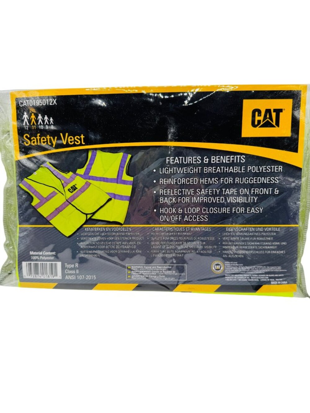 CAT High-Visibility Safety Vest 2XL Reflective Tape Lightweight Breathable Polye